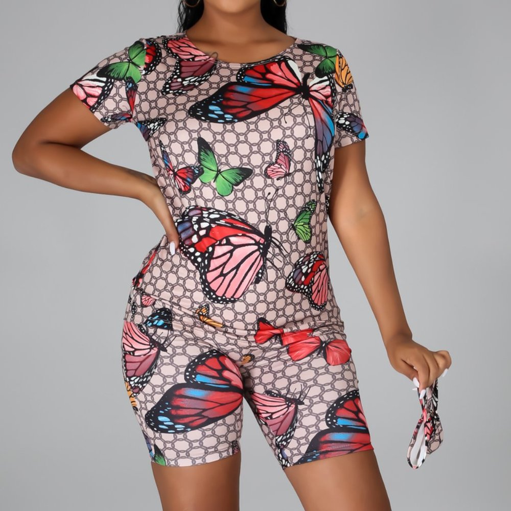 Butterfly Biker Shorts Set with Face Mask